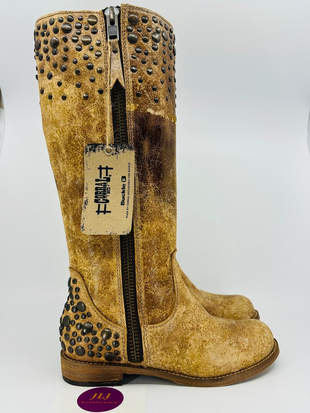 Corral Boots Women's Dallas Indie Spirit Studded Distressed Leather Boots Size 7